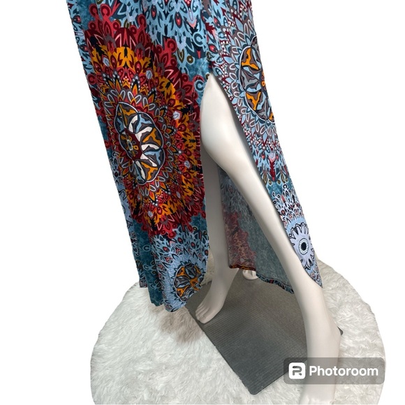 NWT Grecerelle Casual Loose Pocket V Neck Medallion Boho Print Maxi Dress Size S - Picture 8 of 13